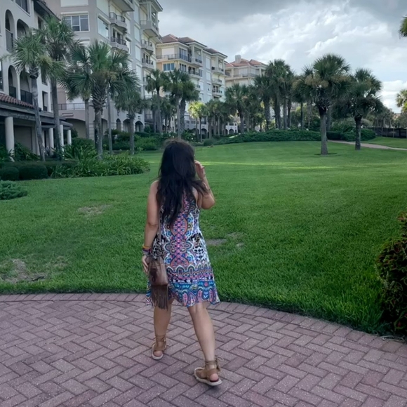 Hale bob leopard print colorful trapeze dress with cut out neck - Picture 6 of 8